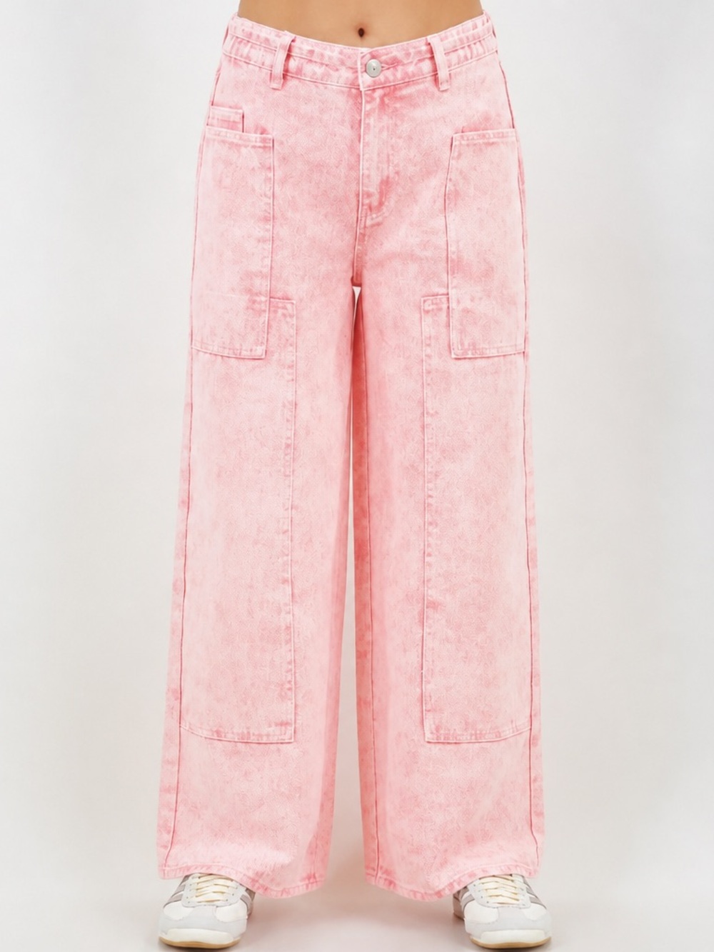 American Bazi Wide Leg Pink Cargo Jeans